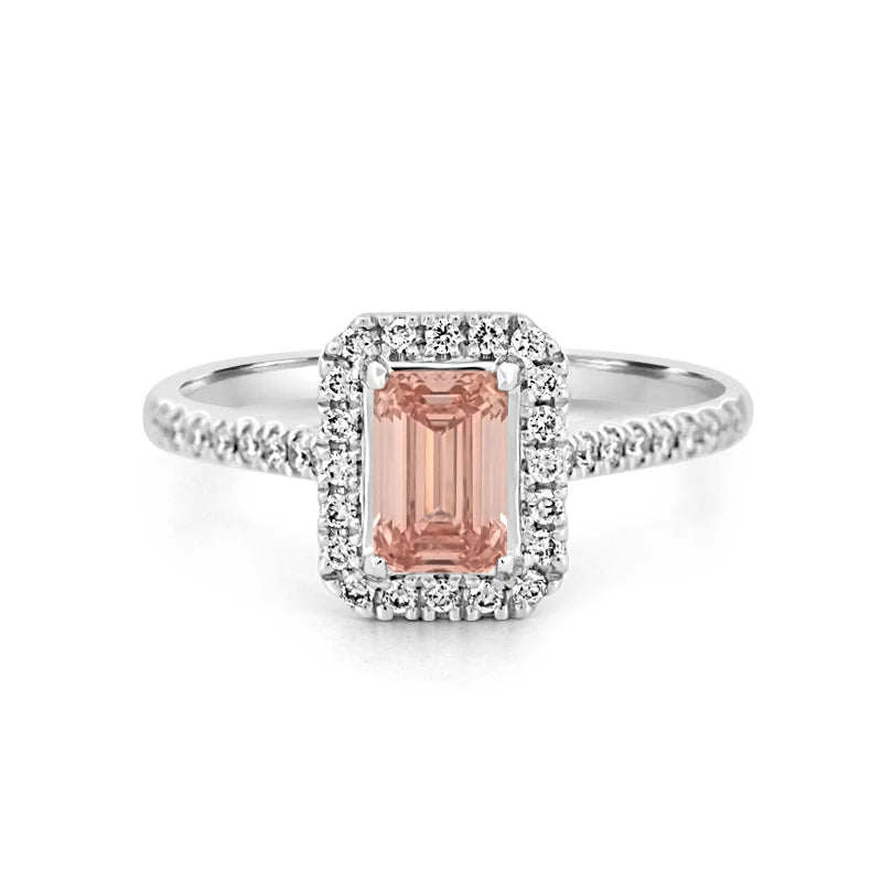 Roze smaragd‑geslepen Halo Solitaire