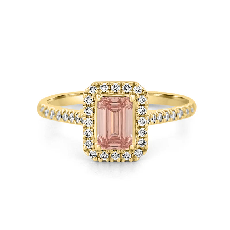 Roze smaragd‑geslepen Halo Solitaire
