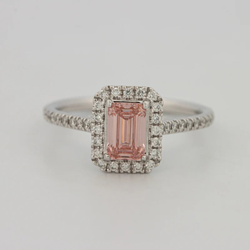 Roze smaragd‑geslepen Halo Solitaire